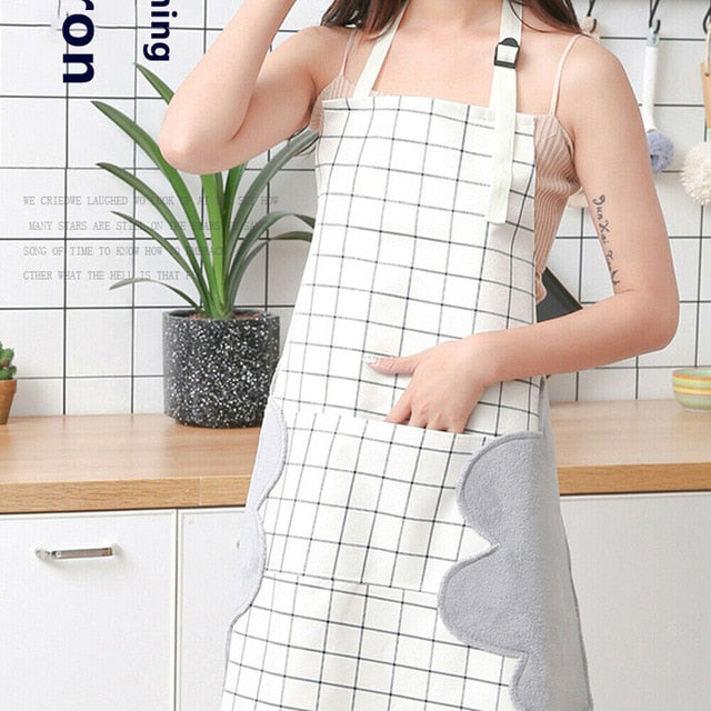 Women Men Unisex Apron With Pocket Chef Kitchen Cooking Cotton  Oil-Proof  Waterproof Wipeable Plaid Stripes