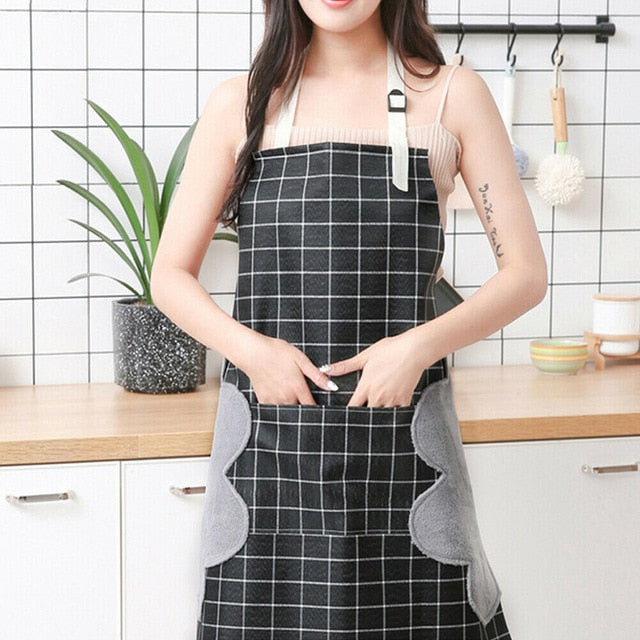 Women Men Unisex Apron With Pocket Chef Kitchen Cooking Cotton  Oil-Proof  Waterproof Wipeable Plaid Stripes